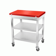 Table de travail en inox 600x500 mm avec plaque de découpe rouge et 2 étagères sur roulettes PREMIUM - GOLDINOX - gris inox 3701770842391