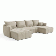 Vivabita Canapé panoramique convertible coffre en tissu absorbant Louka - beige 3665367400213