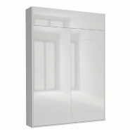 ARMOIRE LIT ESCAMOTABLE DYNAMO STRUCTURE BLANC MAT FAÇADE BLANC BRILLANT 140*200 CM