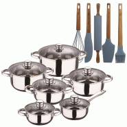 BERGNER - Batterie de cuisine Cassel 12pcs en Acier Inoxydable Compatible Induction avec Set de 5 Ustensiles de Cuisine en Silicone et Bois - multi-ma