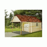 Garage avec carport bois / 10,85 m² / toit double pente / porte battante / 3.55 x 6.50 x 3.41 m