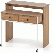 COSTWAY Bureau Extensible avec 2 Tiroirs, Bureau avec 2 Roulettes, Petite Coiffeuse, Table Console, Chambre - marron ON32142ZM