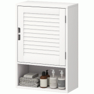 Helloshop26 - Armoire murale de salle de bain 40 x 20 x 60 cm étagère réglable porte à lattes silencieuse moderne épuré en MDF blanc 21_0002796