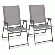 Helloshop26 - Lot de 2 chaises pliantes de jardin 62 x 58 x 96 cm confortables et ergonomiques en métal gris 20_0012422 - 3000227220776 Helloshop26 - Lot de 2 chaises pliantes de jardin 62 x 58 x 96 cm confortables et ergonomiques en métal gris 20_0012422 - 3000227220776