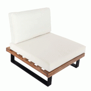 Mendler Fauteuil Lounge HWC-H54, Fauteuil de jardin, Spun Poly Acacia Bois MVG-certifié Aluminium ~ brun clair, rembourrage blanc crème - blanc Bois