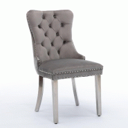 Merax Lot de 2 chaises rembourrées , chaise de salle à manger en velours, velours gris + pieds en métal argenté, avec surpiqûres de boutons et ri