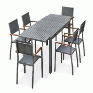REMARQUABLE Ensemble table de jardin en aluminium gris anthracite avec rallonge intégrée (160/220x90 cm) et 6 fauteuils empilables - ORSINO - 370091