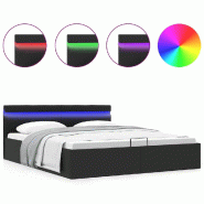 VidaXL Cadre de lit à rangement hydraulique sans matelas avec LED noir  Modèle Lermonyx - 285544