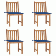 VidaXL Chaises De Jardin Lot De 4 Avec Coussins Bois De Teck Massif - bleu 3073098