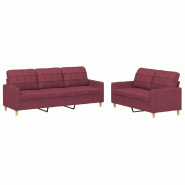VidaXL Ensemble de canapés 2 pcs avec coussins Rouge bordeaux Tissu Modèle Calypso Élite - 3201312