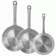 WellHome - Set de 3 Poêles Ø20/24/26 cm en Acier Inoxydable, Compatibles Induction et SANS Revêtement Antiadhésif - inox PK8570