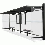 Abri bus cirrus double / structure en acier / bardage en verre trempé et securit / avec banquette / 718 x 145 cm