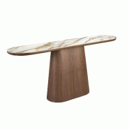 AC ANGEL CERDA Angel Cerdá Table console ovale demi-ronde en porcelaine et noyer 3284C Ø180 x 45 x 78 - blanc porcelaine 8435631043447