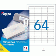 Agipa 102202 Lot de 6400 Etiquettes DIN A4 multi usage arrondis 45,7 x 16,9 mm Blanc - 3270241022025