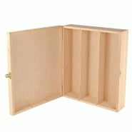 Coffret bois 3 bouteilles avec couvercle à charnières 33.8 x 27.7 x 7.4 cm - marron Bois massif BB3BCHA