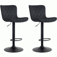 Décoshop26 - Lot de 2 tabourets de bar en tissu velours noir pieds en métal noir hauteur réglable pivotant TDB10727 - noir 3002487032694