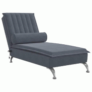 Décoshop26 - Méridienne chaise longue pour intérieur de massage avec traversin gris foncé velours gris DEC026151 - gris 3000255653355