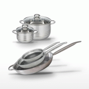 Lot Poêles Elo Relief Solution 24/28/32 cm & Faitouts 14/24 cm - gris 3176239942002