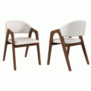 Merax Lot de 2 chaises de salle à manger , structure continue en bois massif avec accoudoirs et revêtement aspect lin, noyer/beige avoine - beige mu