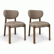 Now's Home - Lot 2 chaise tissu taupe structuré métal effet bois 55x48x80.5 suzie - 3256390254708