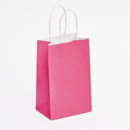 Sac kraft fuchsia poignées torsadées 14x8,5x21,5cm - par 50 - papier kraft naturel 90gr/m²