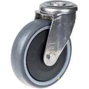 Roulette pivotante de 125 mm en acier inoxydable avec thermoplastique gris conducteur d'électricité. Roulette pivotante de 125 mm en acier inoxydable avec thermoplastique gris conducteur d'électricité.