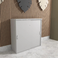 Armoire mi-haute à portes coulissantes - Mobel Linea - 100, Gris aluminium, Gris aluminium_0