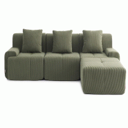 Canapé d'angle modulaire milysofa sofamous 3 places avec méridienne tissu velours côtelé vert sauge - MS-MOUS-4-CRD-SG
