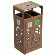 Corbeille de tri CYBEL 2x60L - Anti-nuisible avec cendrier 1.5L - Gris Anthracite et Effet Corten_0