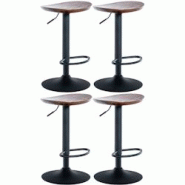 Décoshop26 - Lot de 4 tabourets de bar pivotant avec repose-pieds assise en bois noyer pieds en métal noir 10_0004519 - noir 3000252153414 Décoshop26 - Lot de 4 tabourets de bar pivotant avec repose-pieds assise en bois noyer pieds en métal noir 10_0004519 - noir 3000252153414