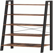 Helloshop26 - Étagère vintage en escalier bibliothèque à 5 niveaux rangement avec cadre métallique pour salon cuisine vintage noir 12_0000250 - 3