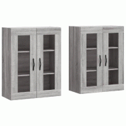 Helloshop26 - Lot de 2 armoires murales grand espace rangement polyvalent déco pratique 69,5 x 34 x 90 cm en bois sonoma gris 02_0055454 - gris verre