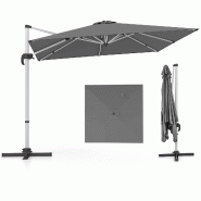 Helloshop26 - Parasol déporté carré 300 x 300 cm rotation 360° inclinaison réglable design contemporain en polyester teint gris 20_0019222 - gris