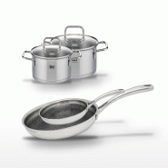 Lot 2 Poêles 24/28cm Elo Relief Evolution et 2 Faitouts 14/16cm - gris inox 3176239954876