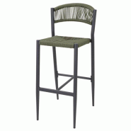 Lot de 2 tabourets de bar empilables, structure en aluminium, assise dossier en rotin tressé vert EDEN Lot de 2 tabourets de bar empilables, structure en aluminium, assise dossier en rotin tressé vert EDEN