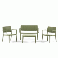 RATTATAN Salon de jardin avec canapé 2 places, 2 fauteuils et table basse en polypropylène empilable résistant pour terrasse, véranda, bar - Meran