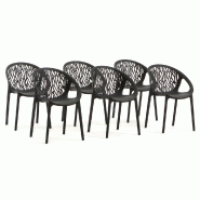 RATTATAN Set de 6 chaises en polypropylène avec fibre de verre empilables pour extérieur et jardin, bar, restaurant ou cuisine, design moderne - Lar
