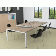 Table de réunion en bois Aroma - 6 teintes de mélaminé - Pied blanc ou argent - Garantie 3 ans