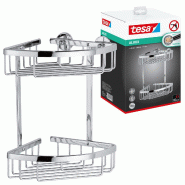 Tesa Aluxx Étagère d'angle 2 paniers, finition brillante aluminium chromé, adhésif, technologie sans percer, 163 mm x 163 mm x 262 mm - argenté a