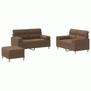 VidaXL Ensemble de canapés 3 pcs avec coussins marron tissu Modèle Fusion Design - 3201595