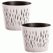 WellHome - Lot de 2 pots 0,9 L Sandy Round Ø12 cm chacun, coloris blanc - blanc plastique PK4204