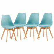 4 Chaises Tulipes Salle à Manger Scandinaves Bm Home Salle de Bureau, Pieds en Bois de Hêtre Massif, BLEUES - bleu plastique 3666630012041