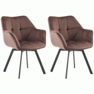 CLP Lot de 2 chaises de salle à manger Jordi velours Marron - marron textile 326634 CLP Lot de 2 chaises de salle à manger Jordi velours Marron - marron textile 326634