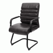 Décoshop26 - Fauteuil de bureau sans roulettes chaise de conférence vintage aspect daim PVC noir et métal 04_0006245 - noir métal 3000261664321