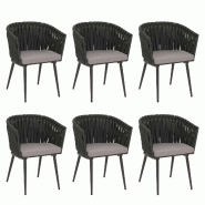Décoshop26 - Lot de 6 chaises de salle à manger en aluminium corde tressée anthracite et coussins gris clair 04_0009745 - gris aluminium 3000267650229