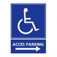 Refz427 - panneau stationnement accès parking handicapés - abc signalétique - direction droite - dimensions : 5 cm à 40 cm (= largeur du support)