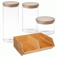 San Ignacio - Grand organisateur de cuisine 35x30,5x12,5cm avec lot de 3 bocaux hermétiques en borosilicate 0,6L/1,4L/2,1L - beige multi-matériau MA San Ignacio - Grand organisateur de cuisine 35x30,5x12,5cm avec lot de 3 bocaux hermétiques en borosilicate 0,6L/1,4L/2,1L - beige multi-matériau MA