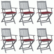 VidaXL Chaises Pliables D Extérieur Lot De 6 Et Coussins Bois D Acacia - rouge 3065416