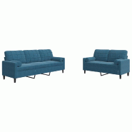 VidaXL Ensemble de canapés 2pcs et coussins et traversins bleu velours Modèle Tivoli - 3278420