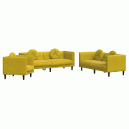 VidaXL Ensemble de canapés 3 pcs avec coussins jaune velours Modèle Sermontia - 3209253